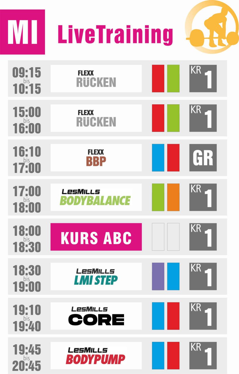 Kursplan Chemnitz Mittwoch Fitnessstudio Flexx